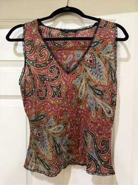 Vintage Express Sleeveless 100% Silk Paisley Blouse